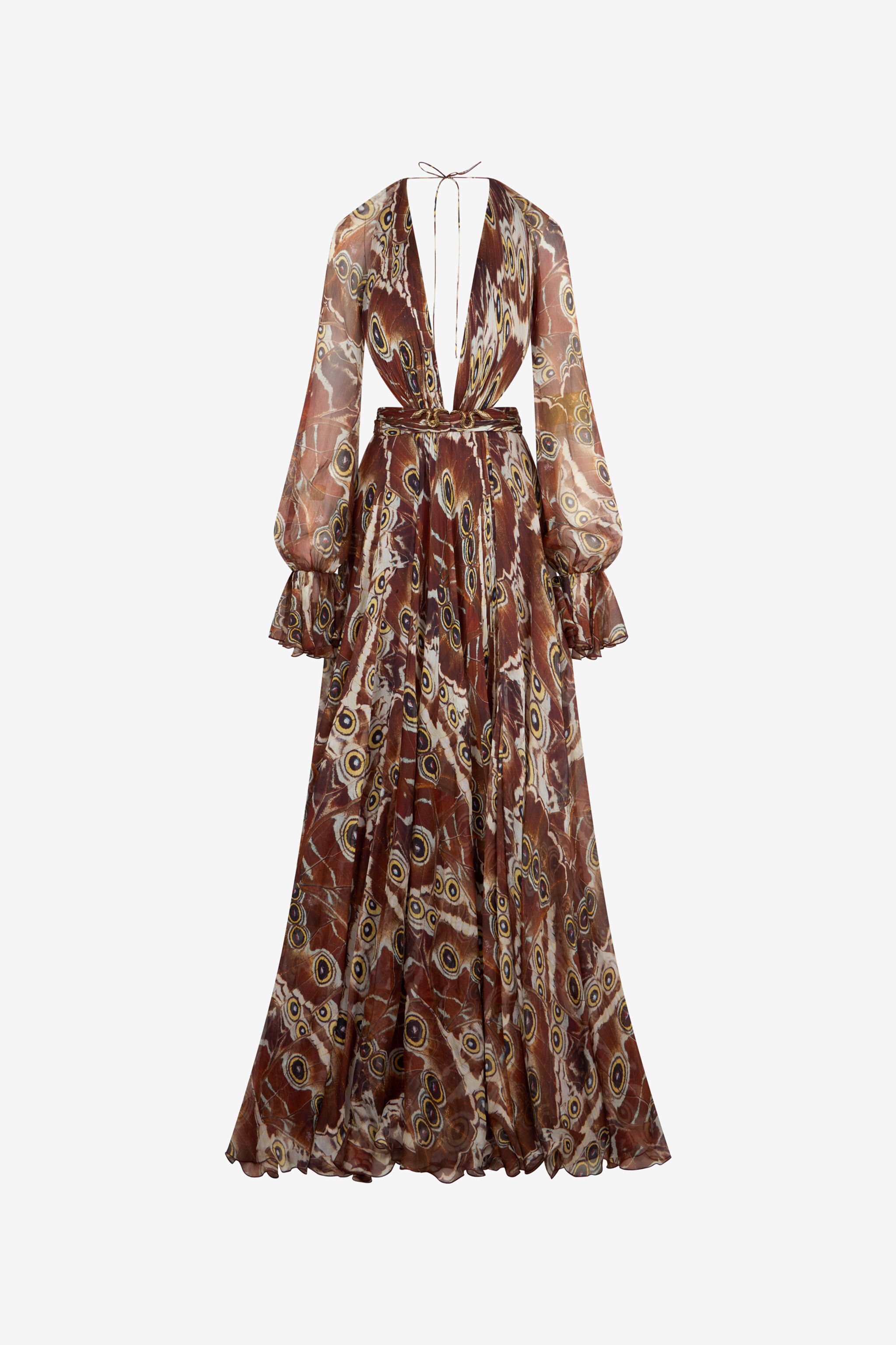 RC Night Butterfly Print Maxi Dress BROWN XQT125-CKT27