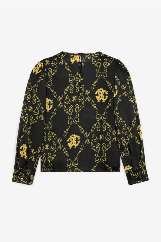 JU Filigree-Print Silk Top Black RJT705-2NG84