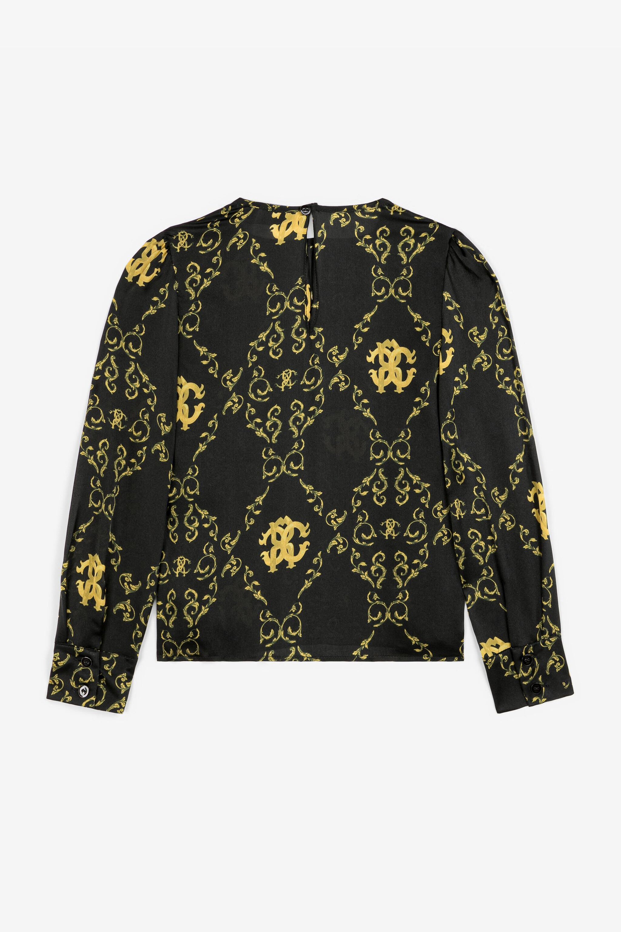 JU Filigree-Print Silk Top Black RJT705-2NG84