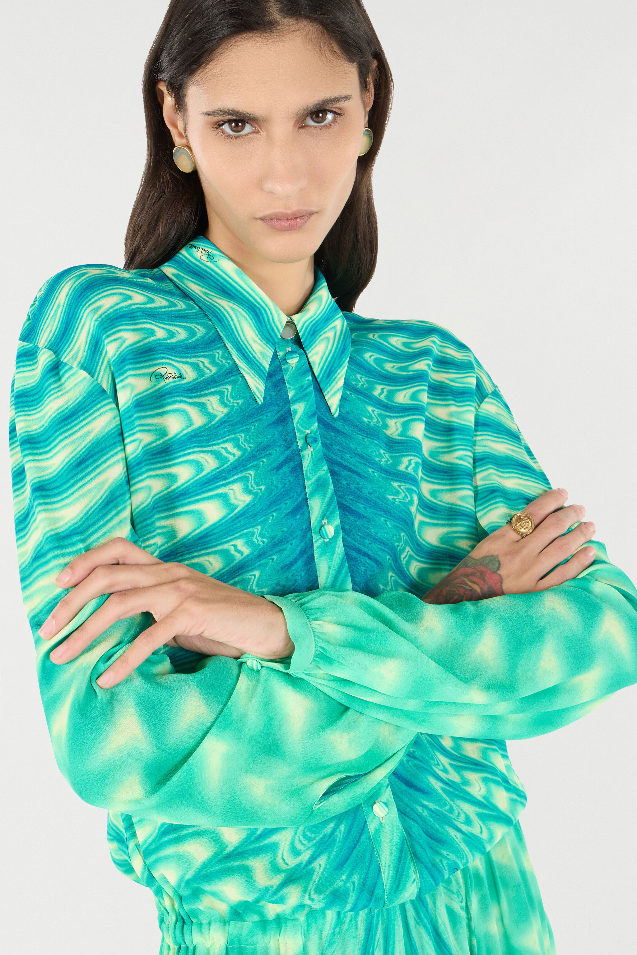 RC Shirt Dress With All-Over Print Light green UKT154-KWN47