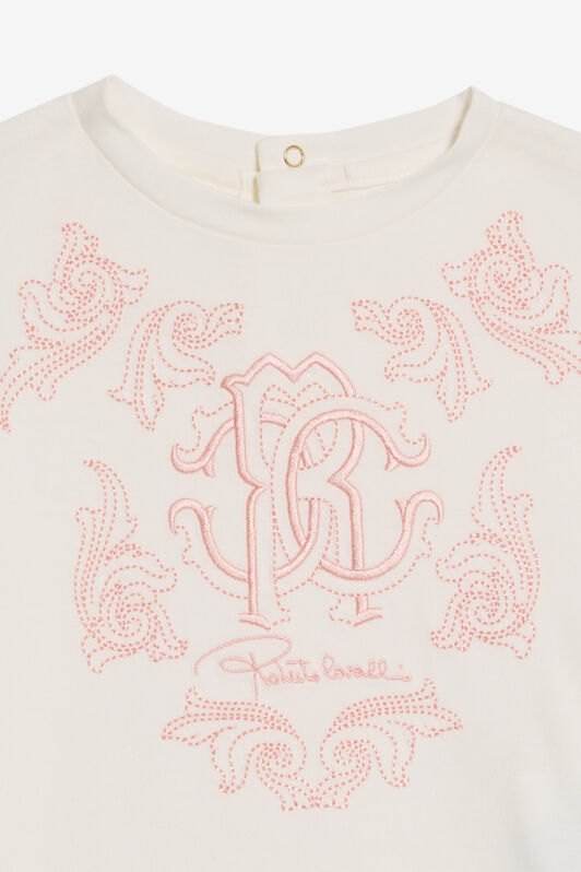 JU T-shirt avec Broderie Monogram RC MILKY WHITE TJT607-JD001