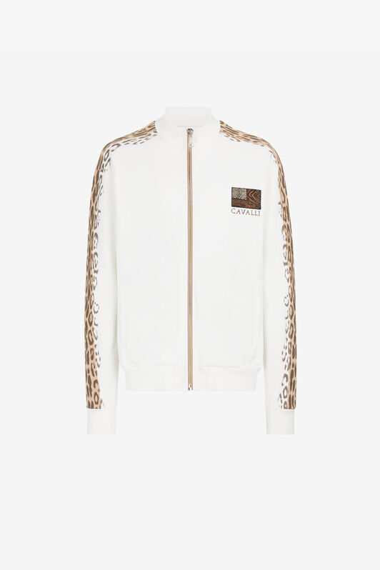 RC Leopard print stripe zipped jacket Ivory QRT85C-CF050