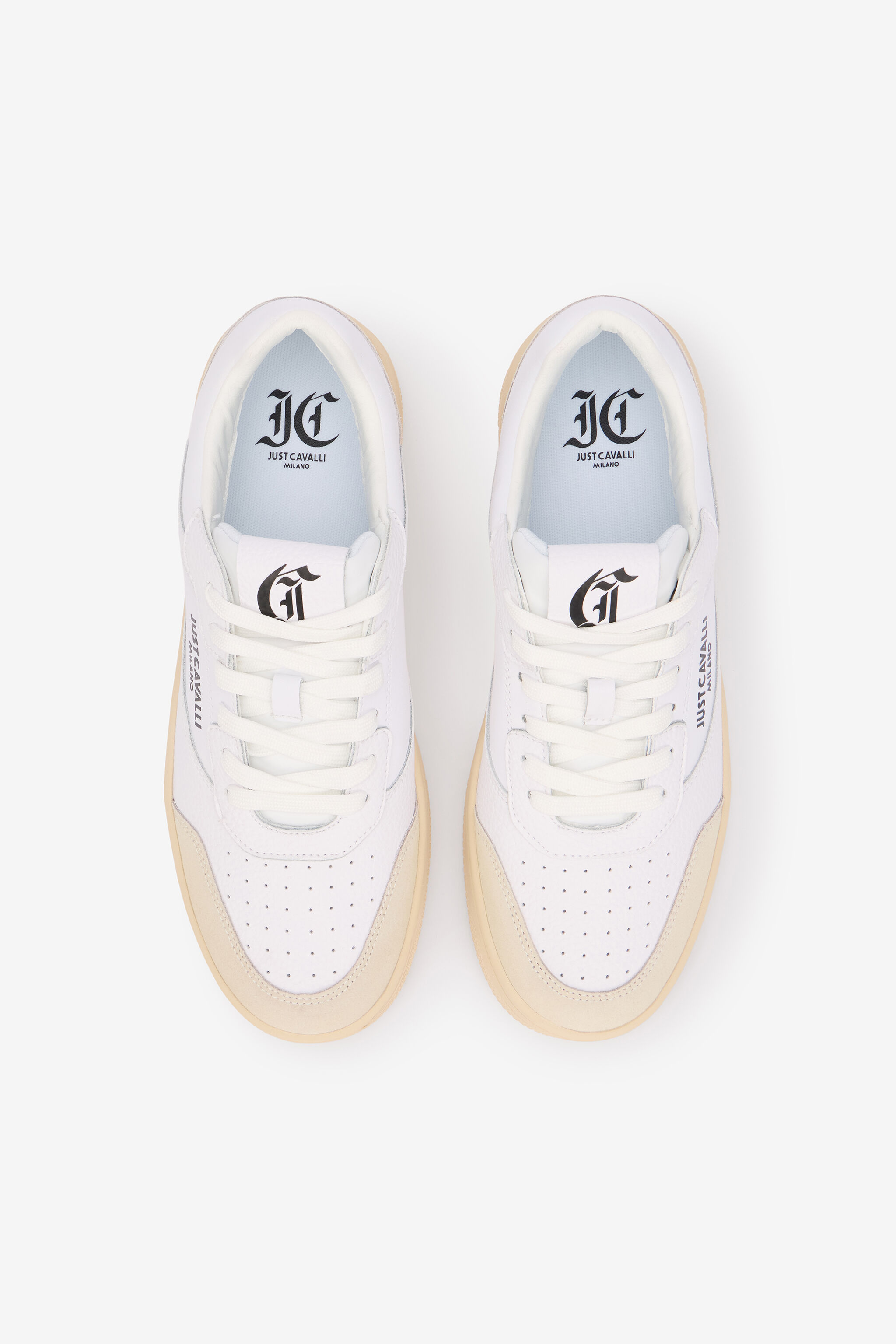 JC Baskets Blanches En Cuir Avec Empiècements Beiges WHITE UFS023-UF298