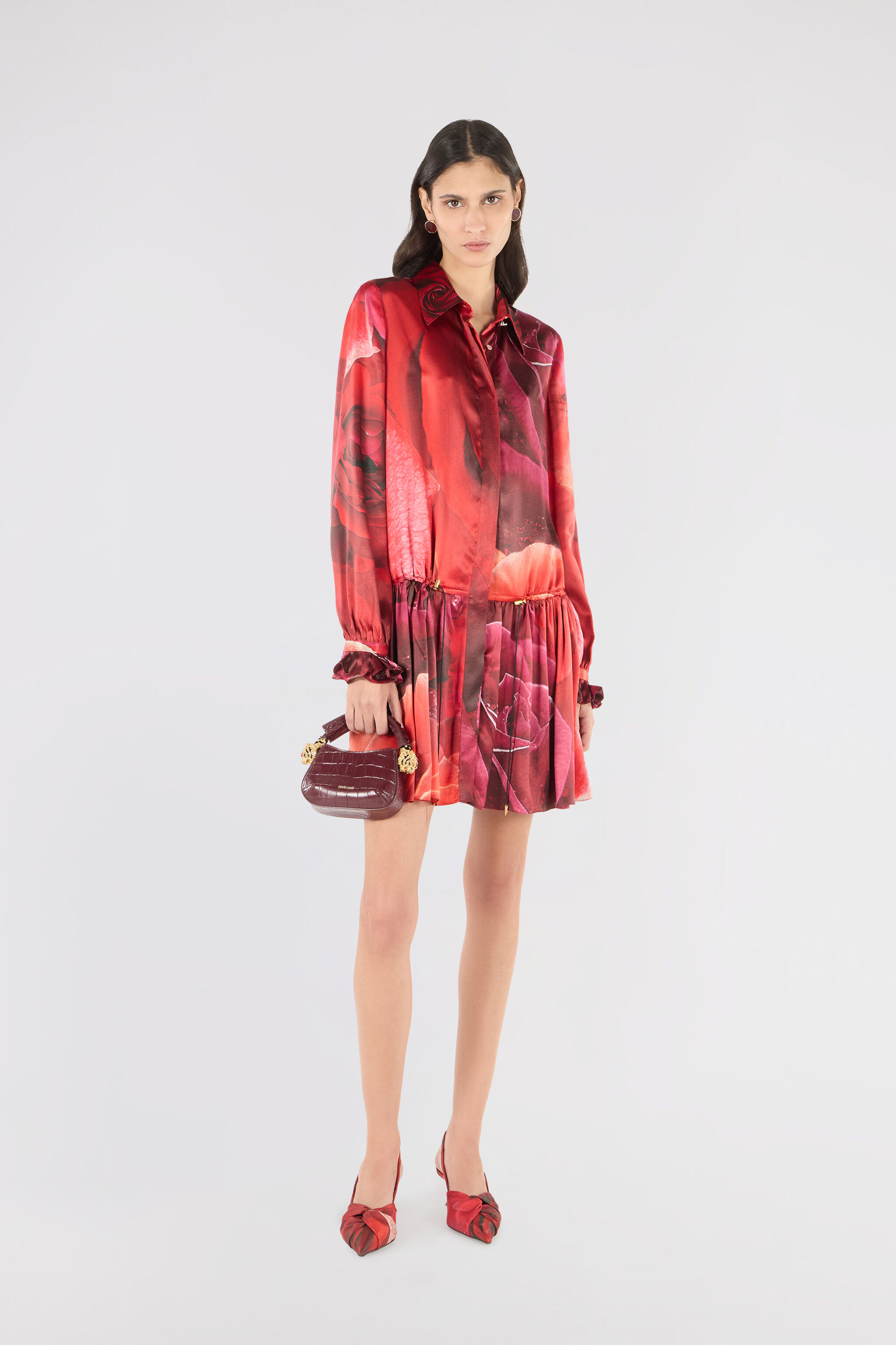 RC Miniblusenkleid mit Print Rose Rot UKT131-RYN48