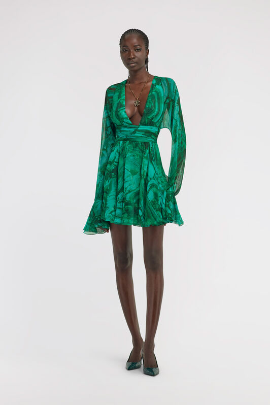 RC Malachite Print Silk Mini Dress Green TKT136-CKN06