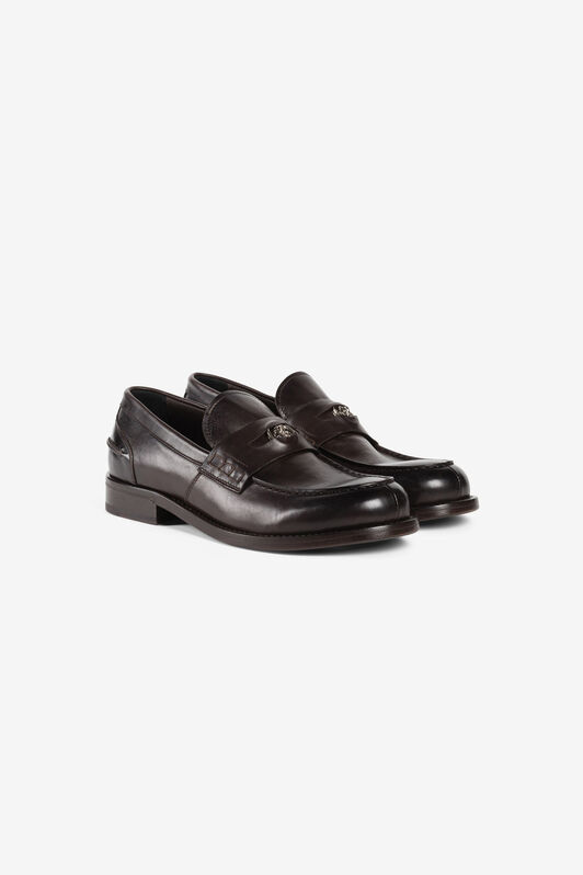 RC Logo-plaque leather loafers Dark brown RRS033-PZA84