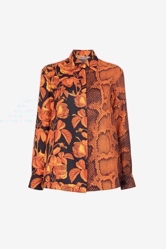 RC Rose And Python-Print Silk Shirt RC Rose And Python-Print Silk Shirt Orange PQT704-4QF01