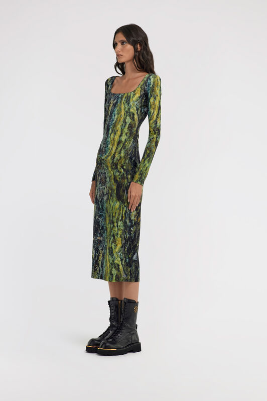 RC Marble print Dress Dunkelgrün TWT133-LNN20