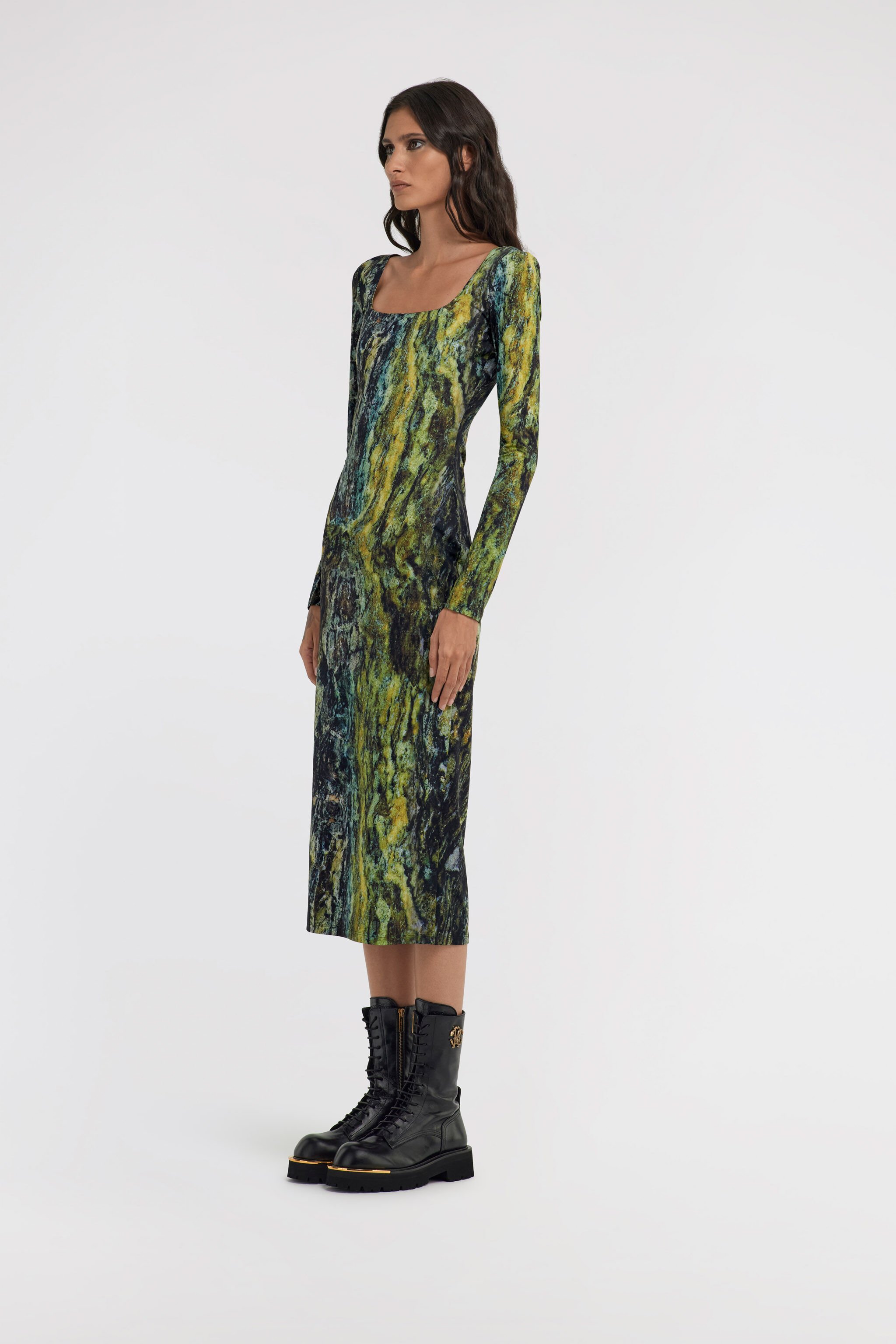 RC Marble print Dress Dunkelgrün TWT133-LNN20