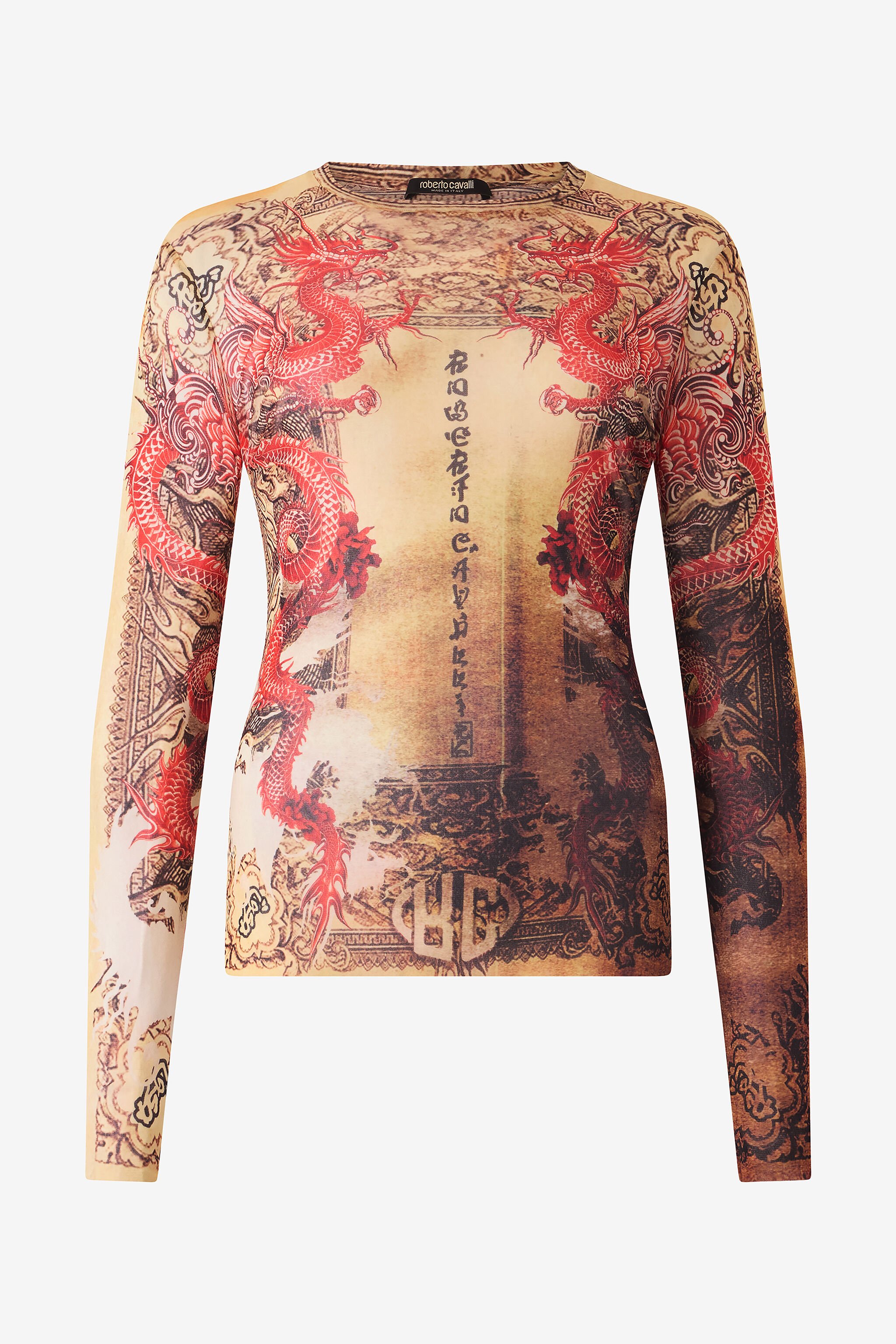 RC Long-Sleeve T-Shirt with Oriental Print NATURALE/ROSSO VQT60G-TLQ22