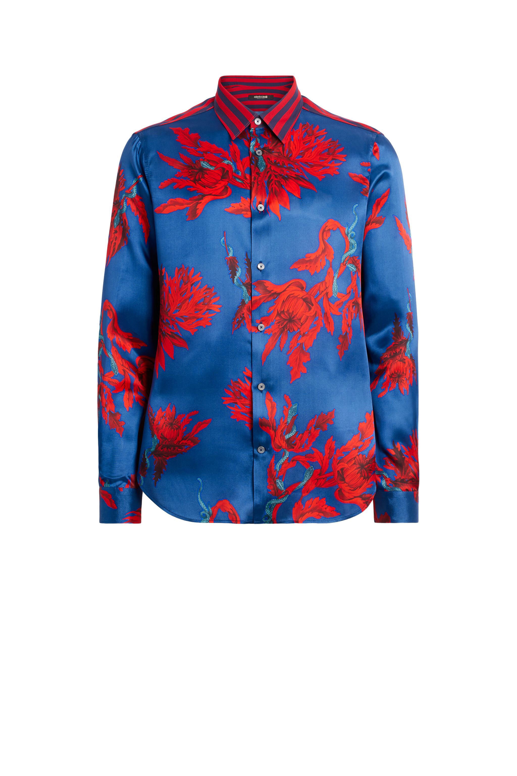 RC Opium Snake floral print silk shirt INDIGO/RUBY INT731-2NP57