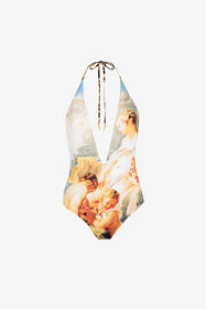 ${brand} Neckholder-Badeanzug mit Malerei-Print ${colorDescription} ${masterID}
