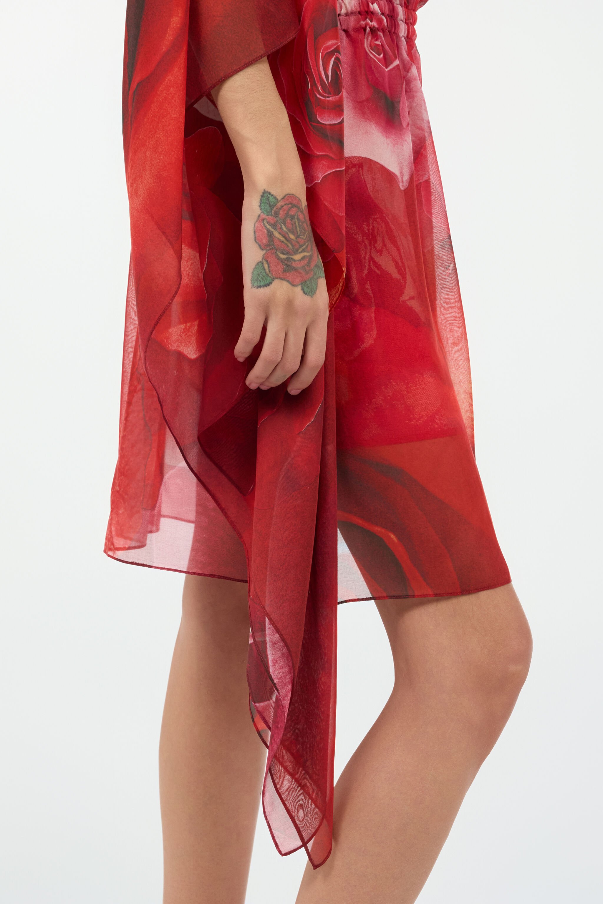 RC Silk Caftan With Garden Rose Print Red UKW012-HNN48