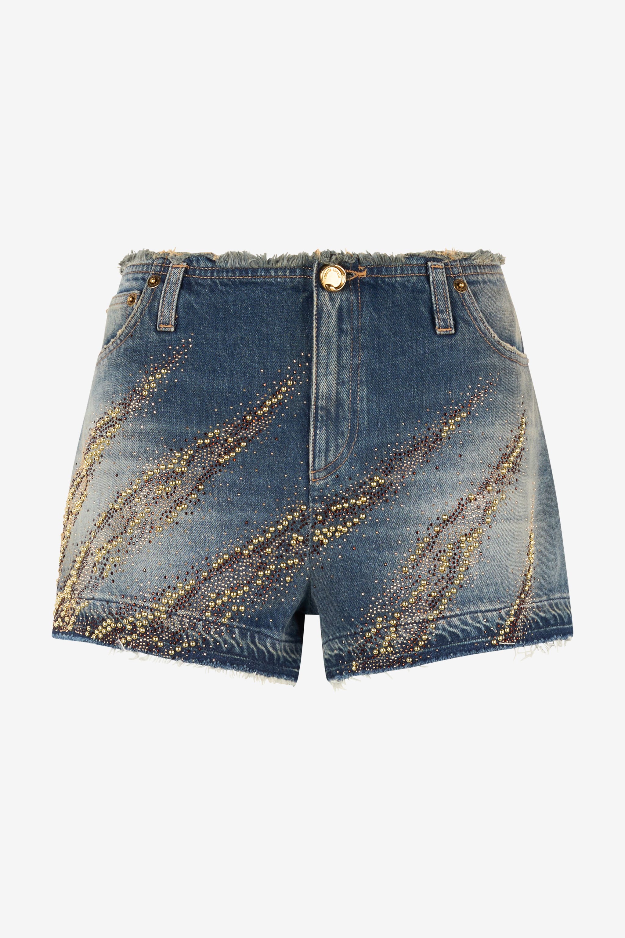 RC Shorts With Studded And Rhinestone-Detailed Zebra Pattern Blue UKJ241-VT007