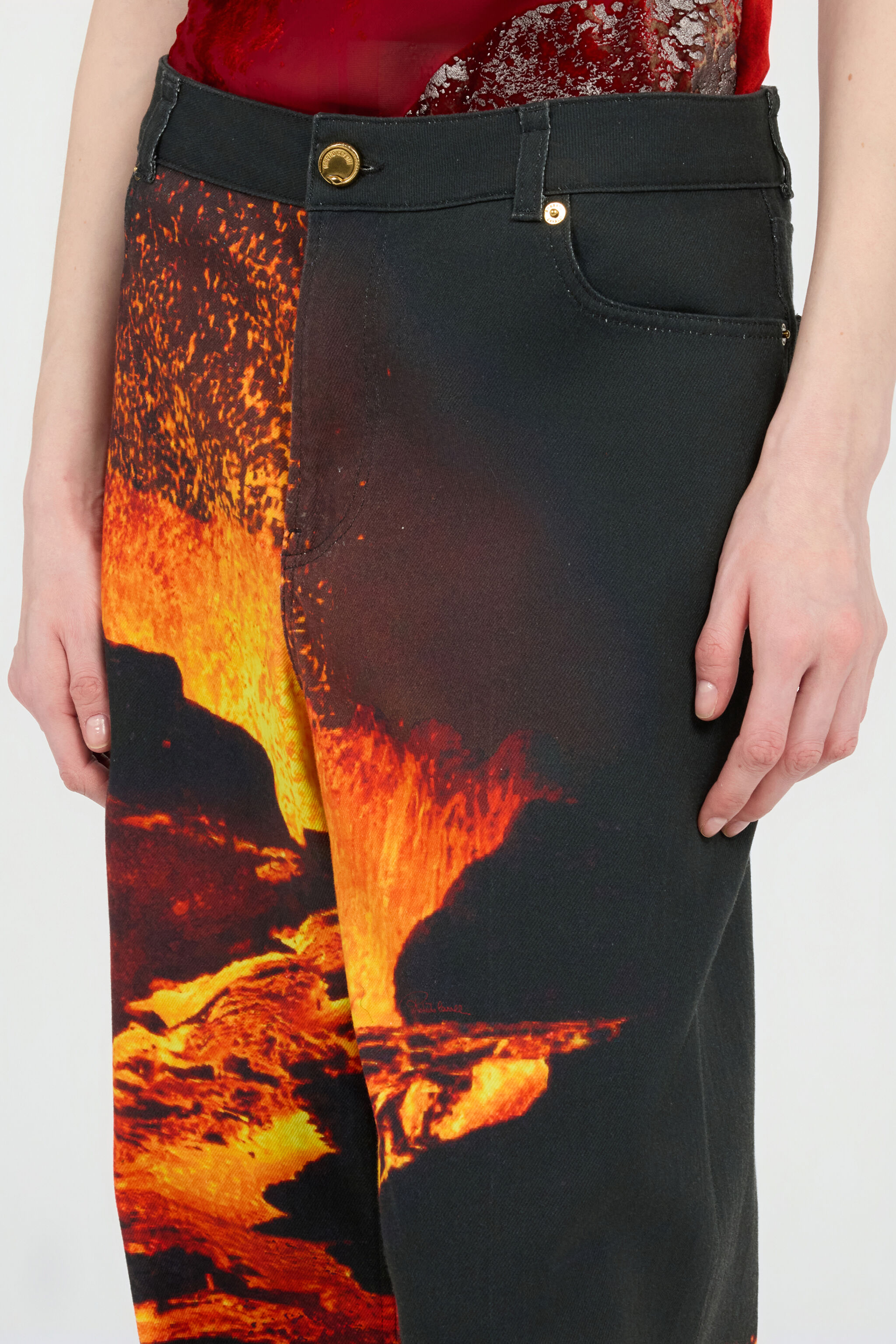 RC Stretch Denim Jeans With Lava Print Black/Orange VWJ207-DAQ76