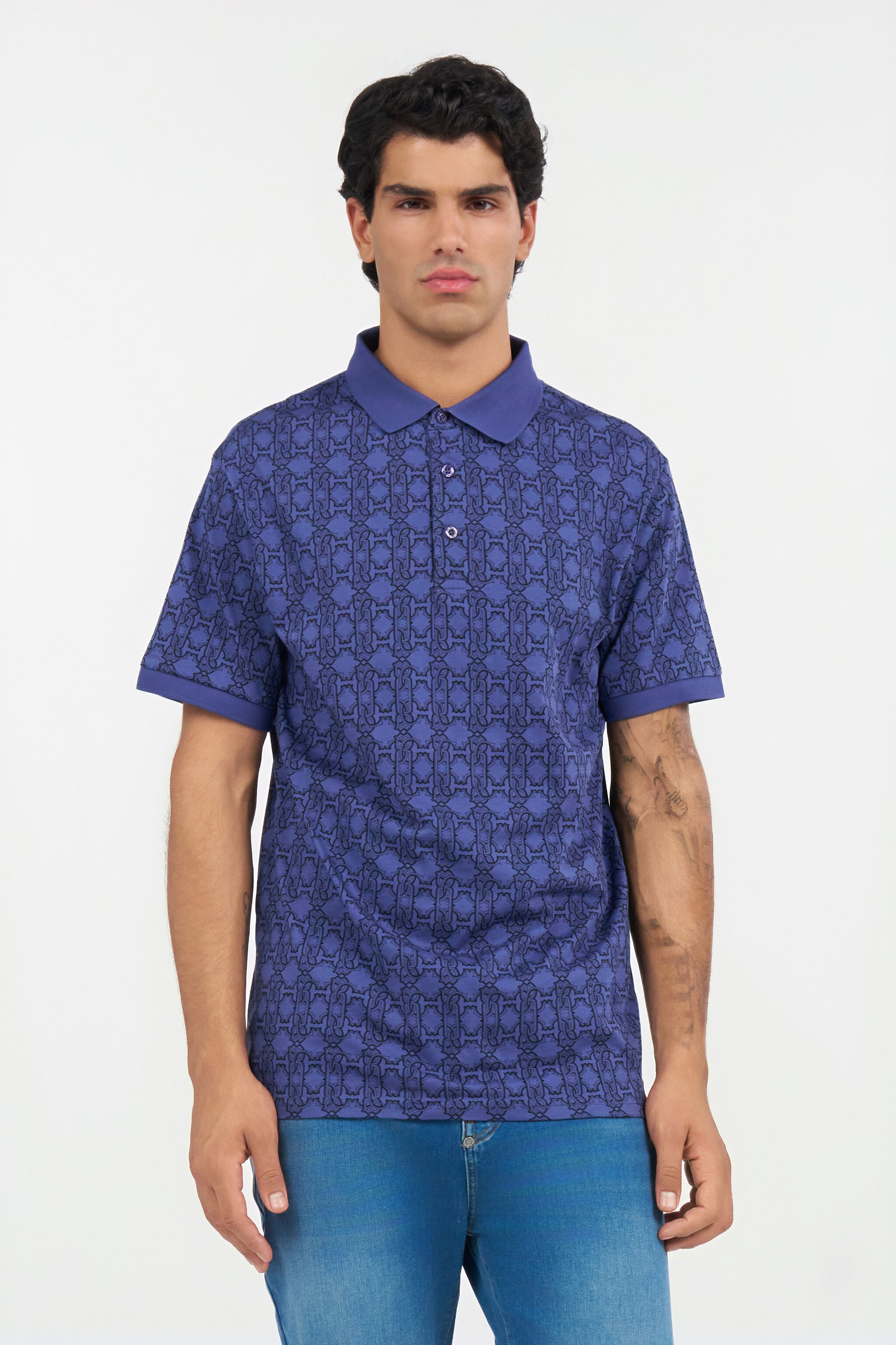 RC Blue Polo Shirt With Monogram Navy QOT64C-JFP66