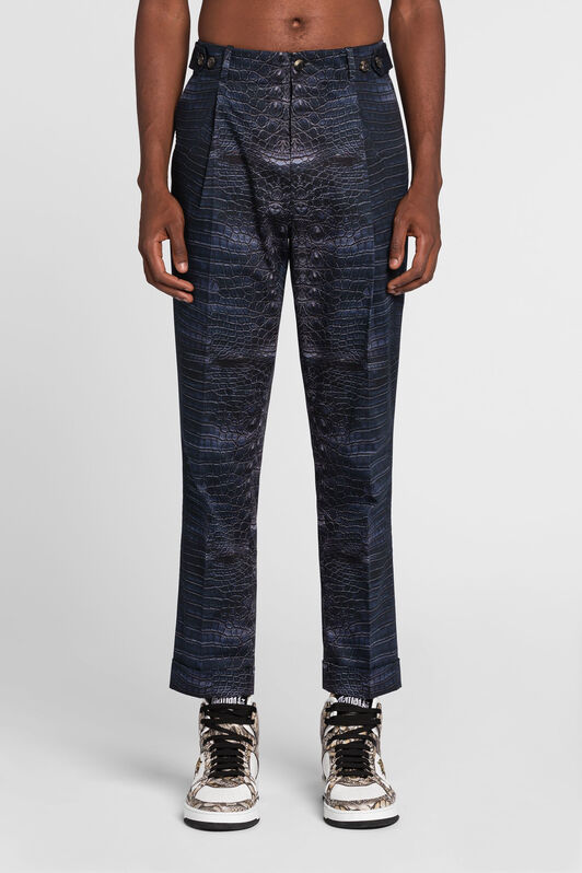 RC Snakeskin-effect tailored trousers Dark blue QRT206-1Z011