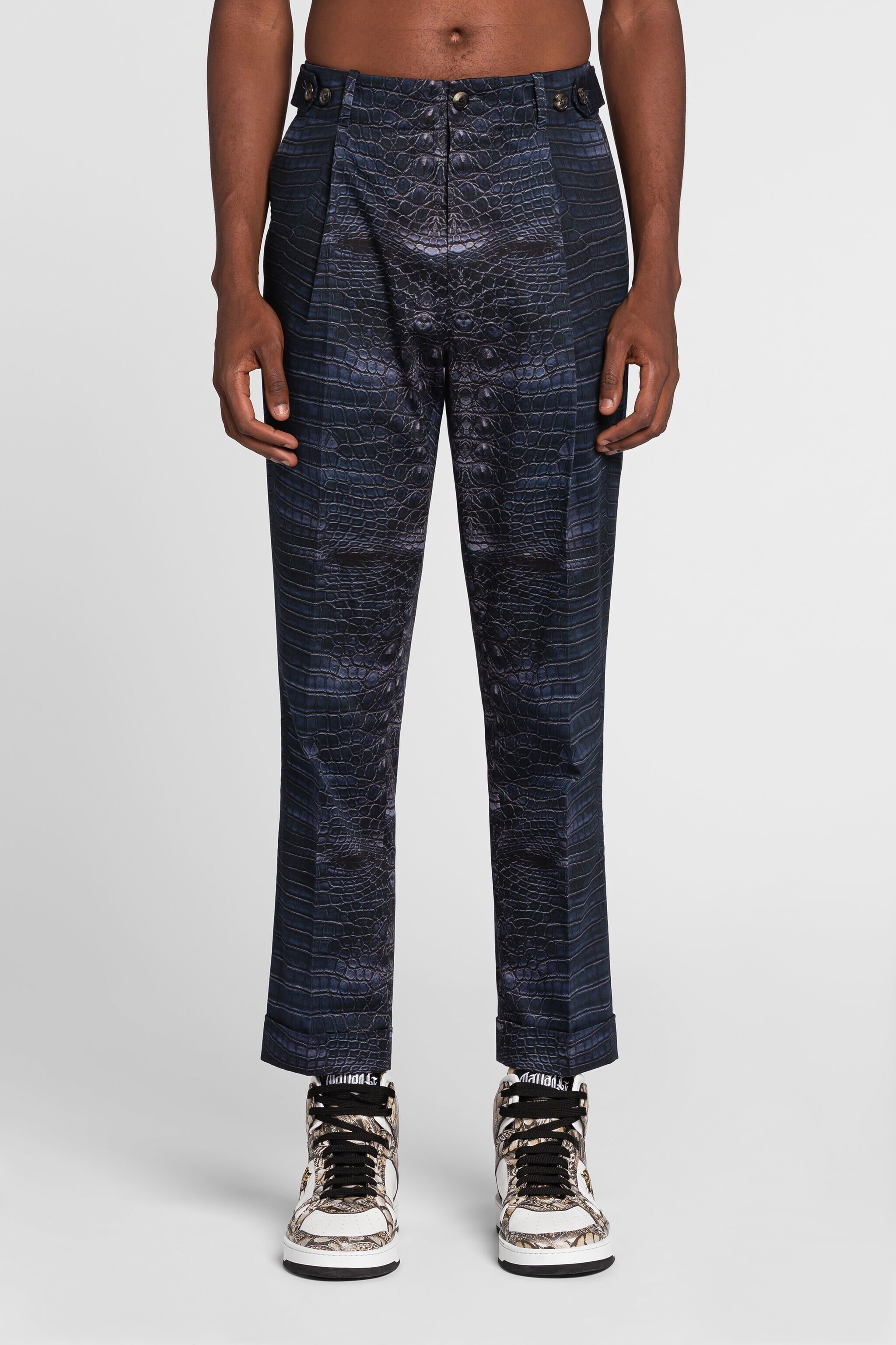 RC Snakeskin-effect tailored trousers Dark blue QRT206-1Z011