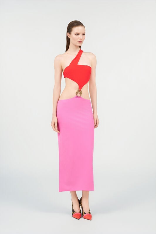 RC Long Asymmetric Dress with Jewel Detail PINK/RED WQW021-LL030