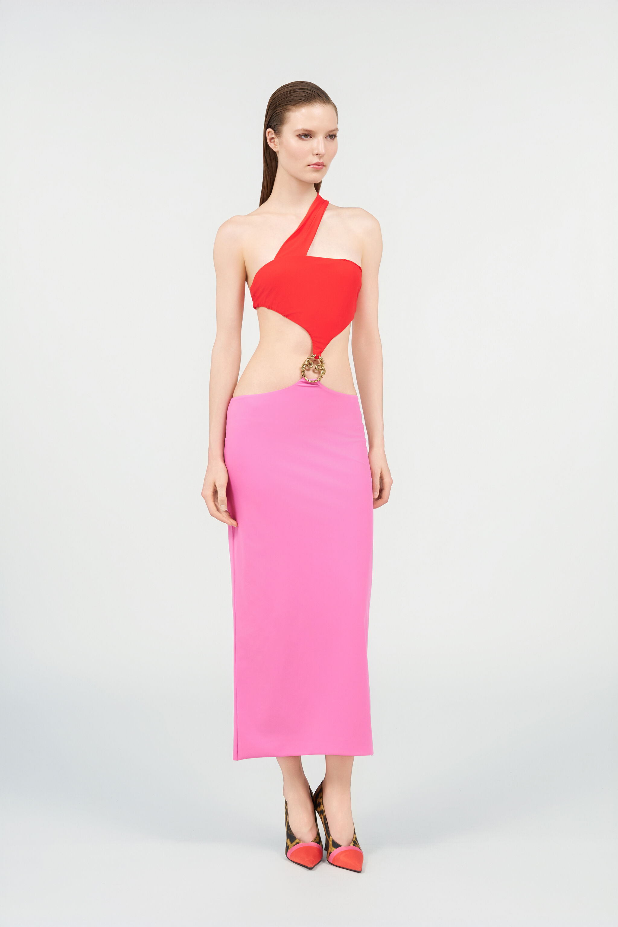RC Long Asymmetric Dress with Jewel Detail PINK/RED WQW021-LL030