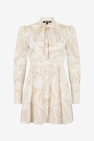 ${brand} Abito Corto in Seta con Motivo Ornamental White ${colorDescription} ${masterID}