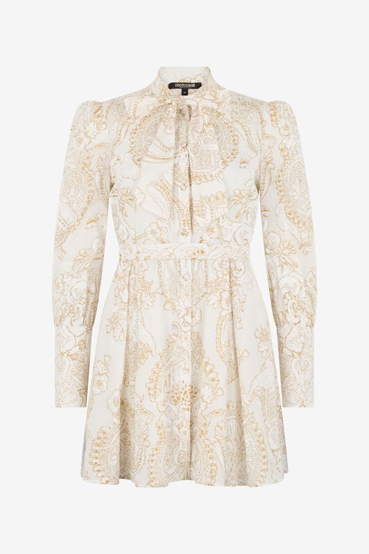 RC Abito Corto in Seta con Motivo Ornamental White WHITE WQT111-RLR36