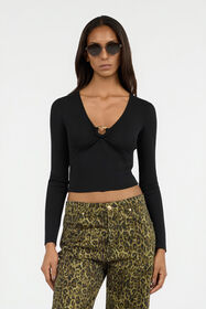 JC Black Lurex Crop Top With Ring Detail BLACK VFT213-VF336
