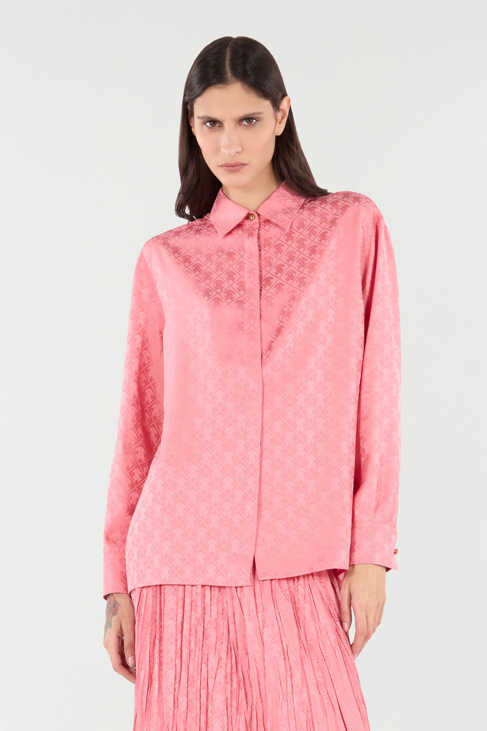 RC Silk Blend Shirt with Mirror Snake Monogram Print Pink VKT704-RK010