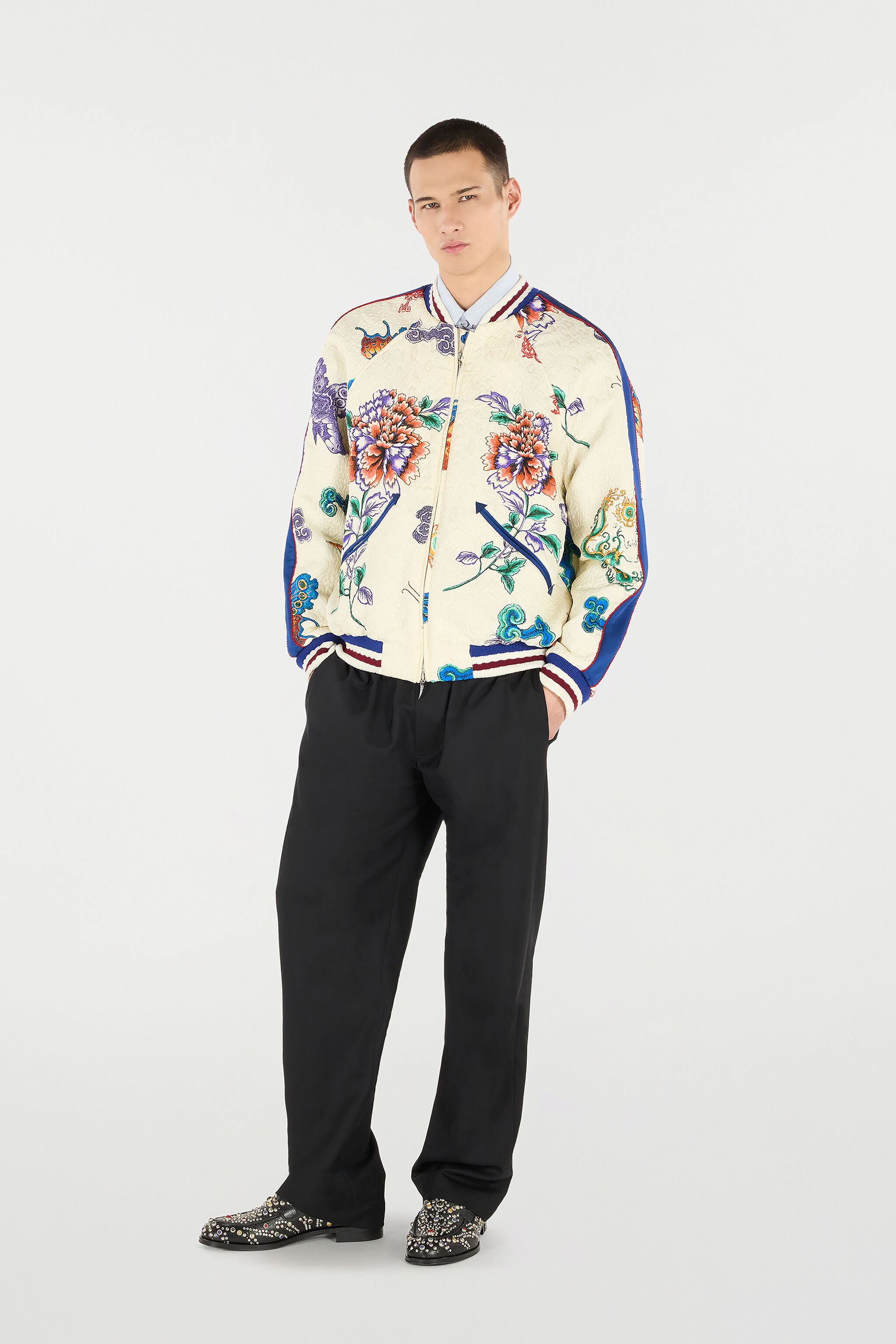 RC Bomber Jacket with Dragon, Flowers and Butterflies IVORY MULTICOLOR VRT465-FY104