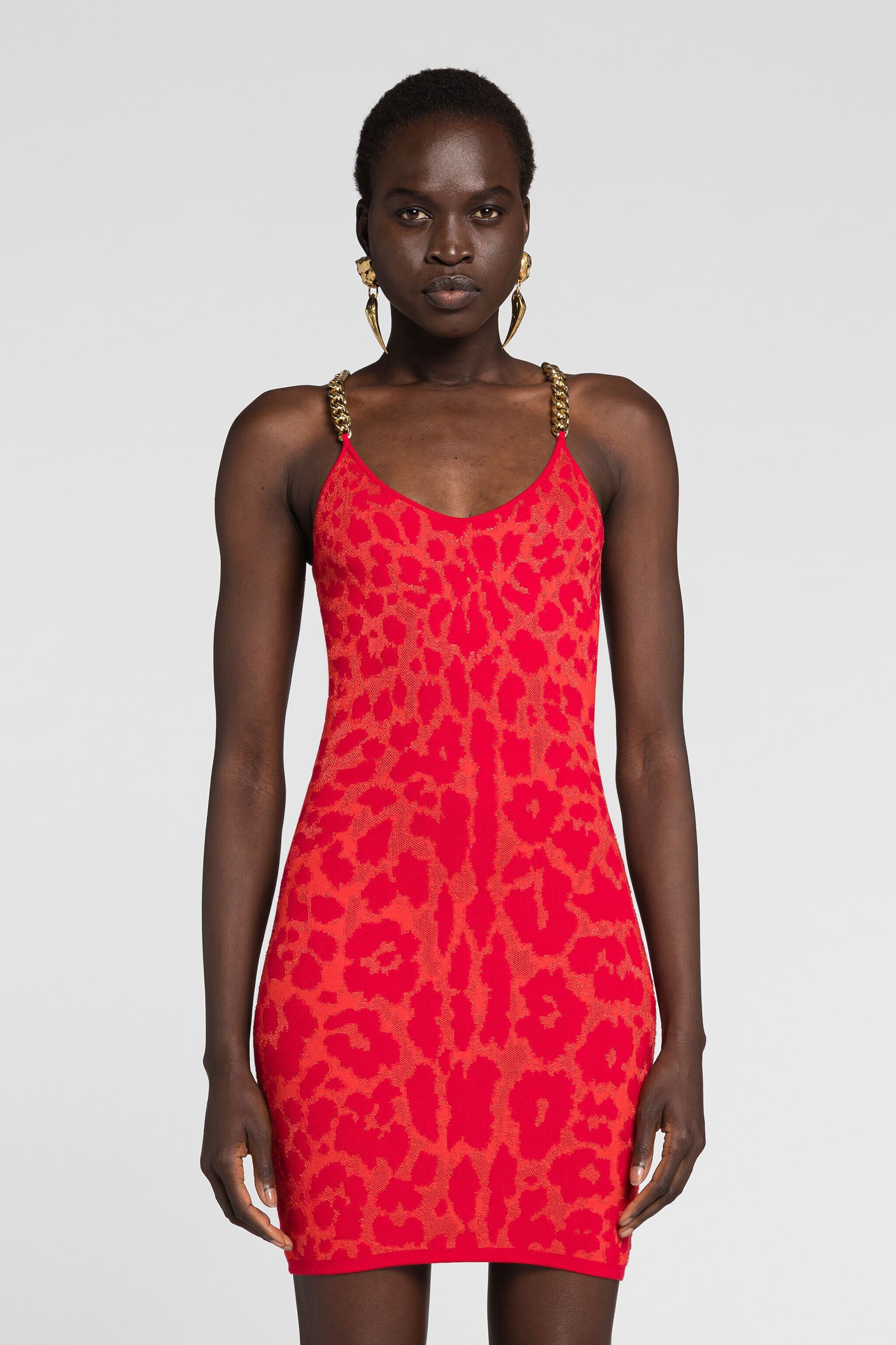 RC Vestido jaguar de jacquard con cadena Naranja OQM113-MA003