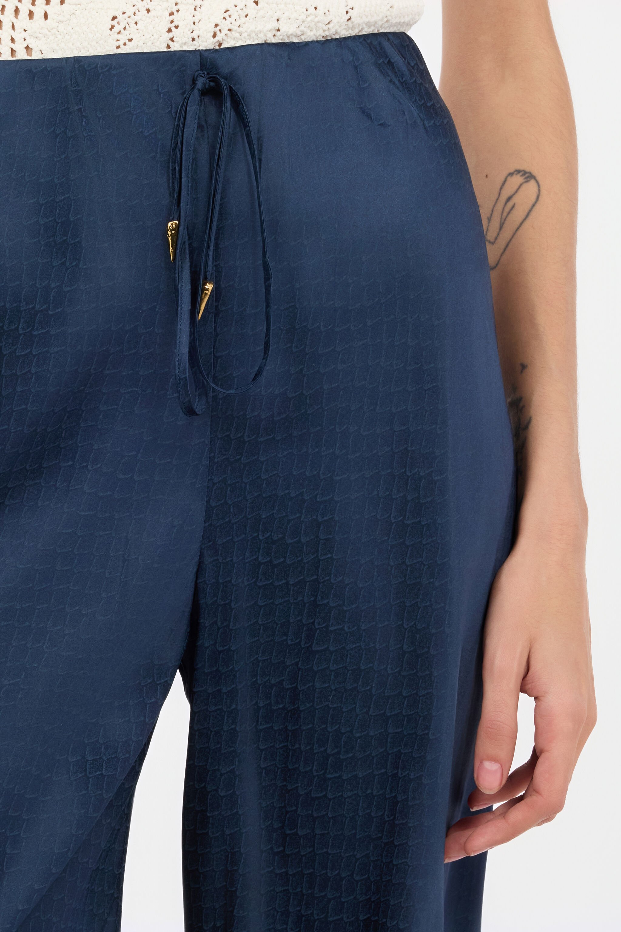 RC Fluid Silk Pants With Print Dark blue UKT209-SZN57