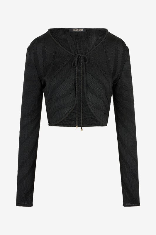 RC Black Cropped Tie Front Cardigan BLACK XQM901-MH012