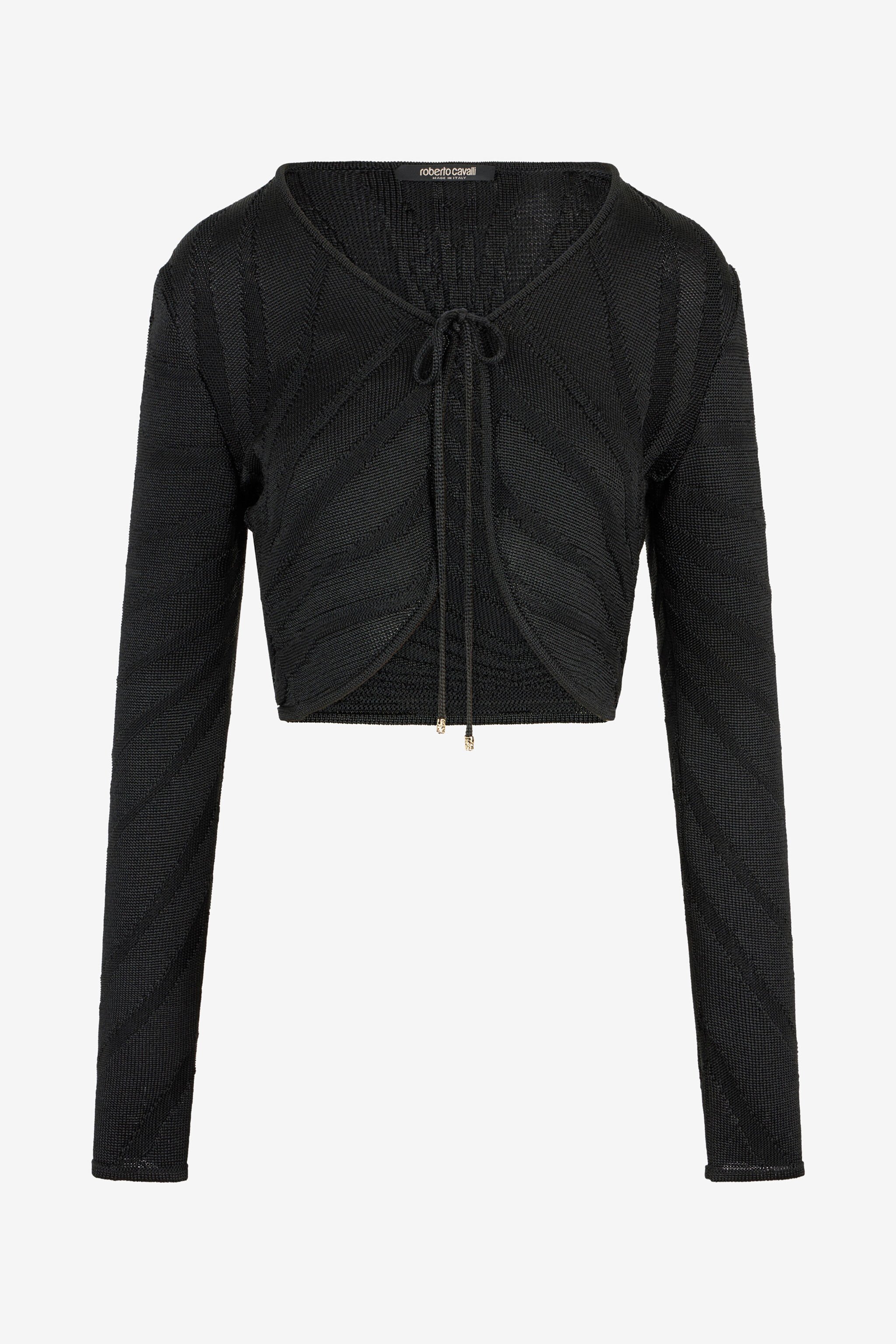 RC Black Cropped Tie Front Cardigan BLACK XQM901-MH012