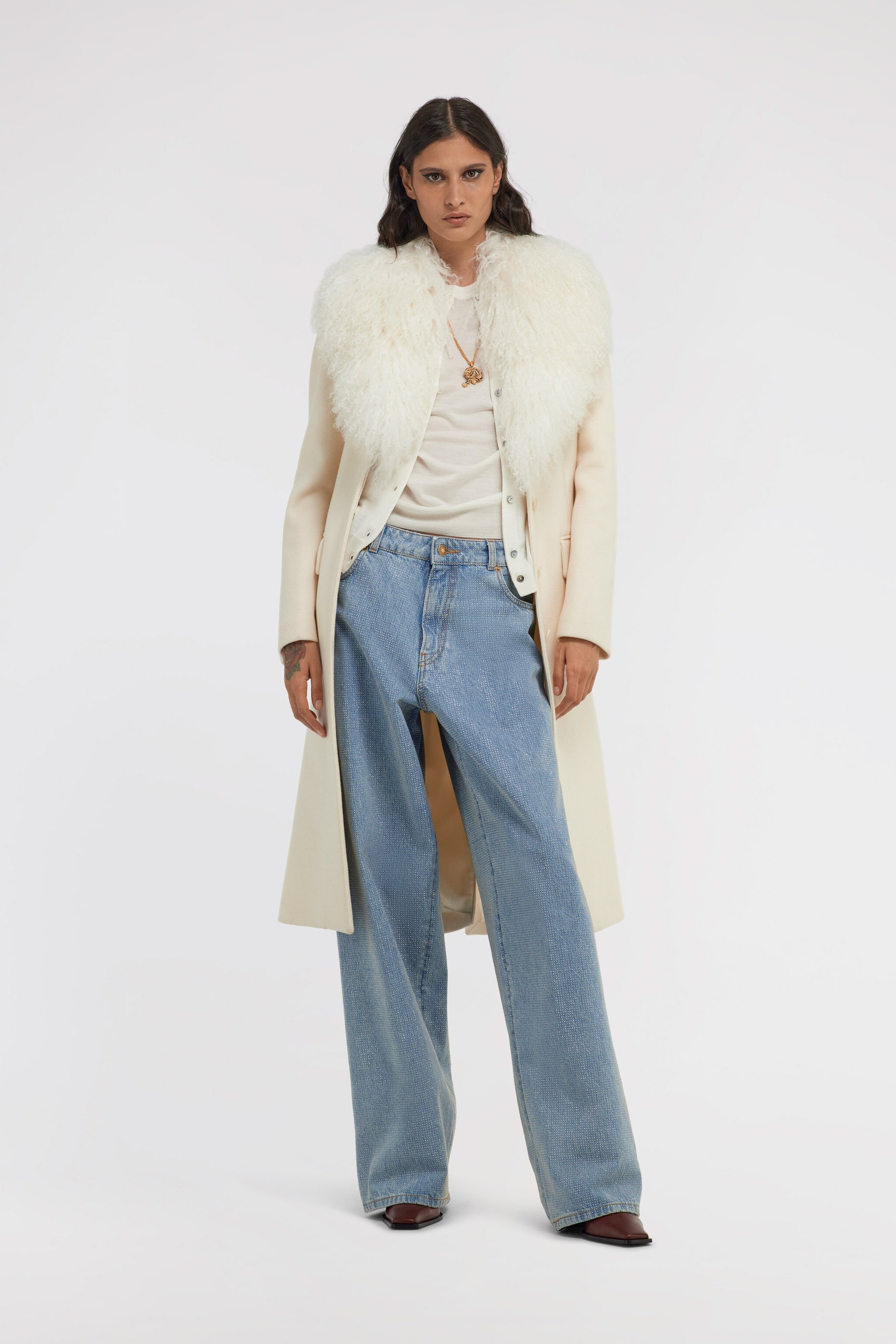 RC Long Coat with Wide Collar Ivory TKQ521-GA061