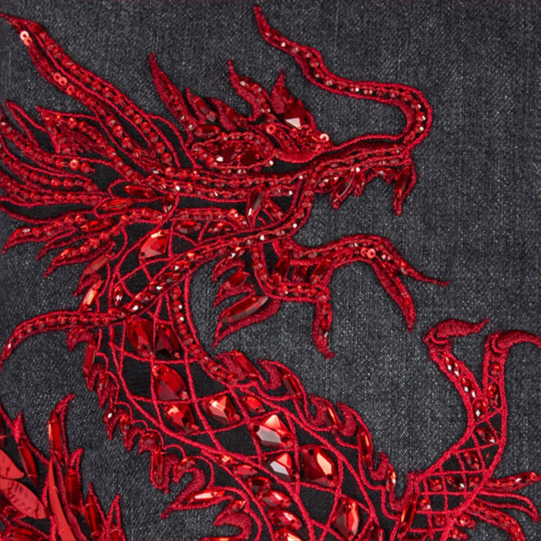 RC Shirt with Embroidery and Sequins Noir/Rouge VQJ161-DN001