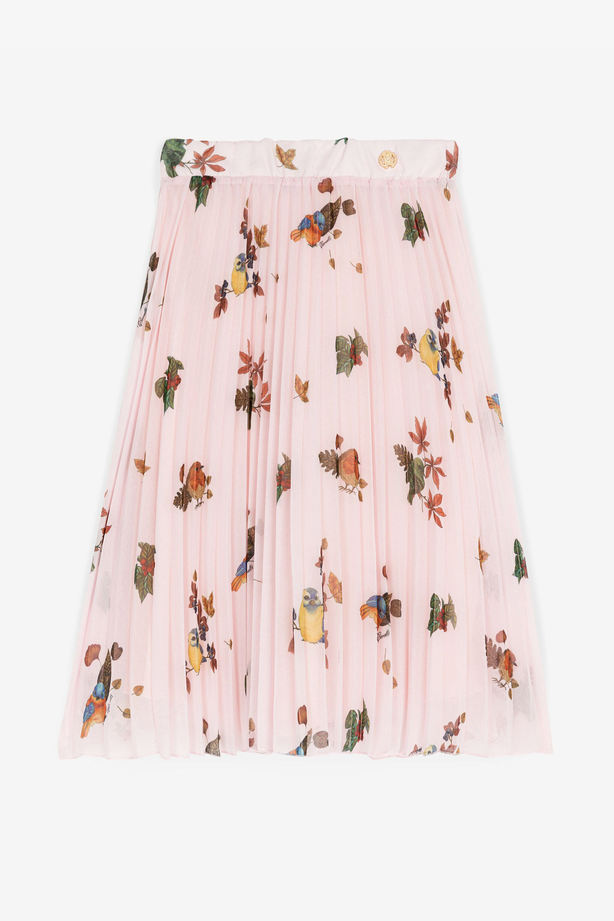 JU Bird-Print Pleated Skirt Pink RJT30D-7GH91