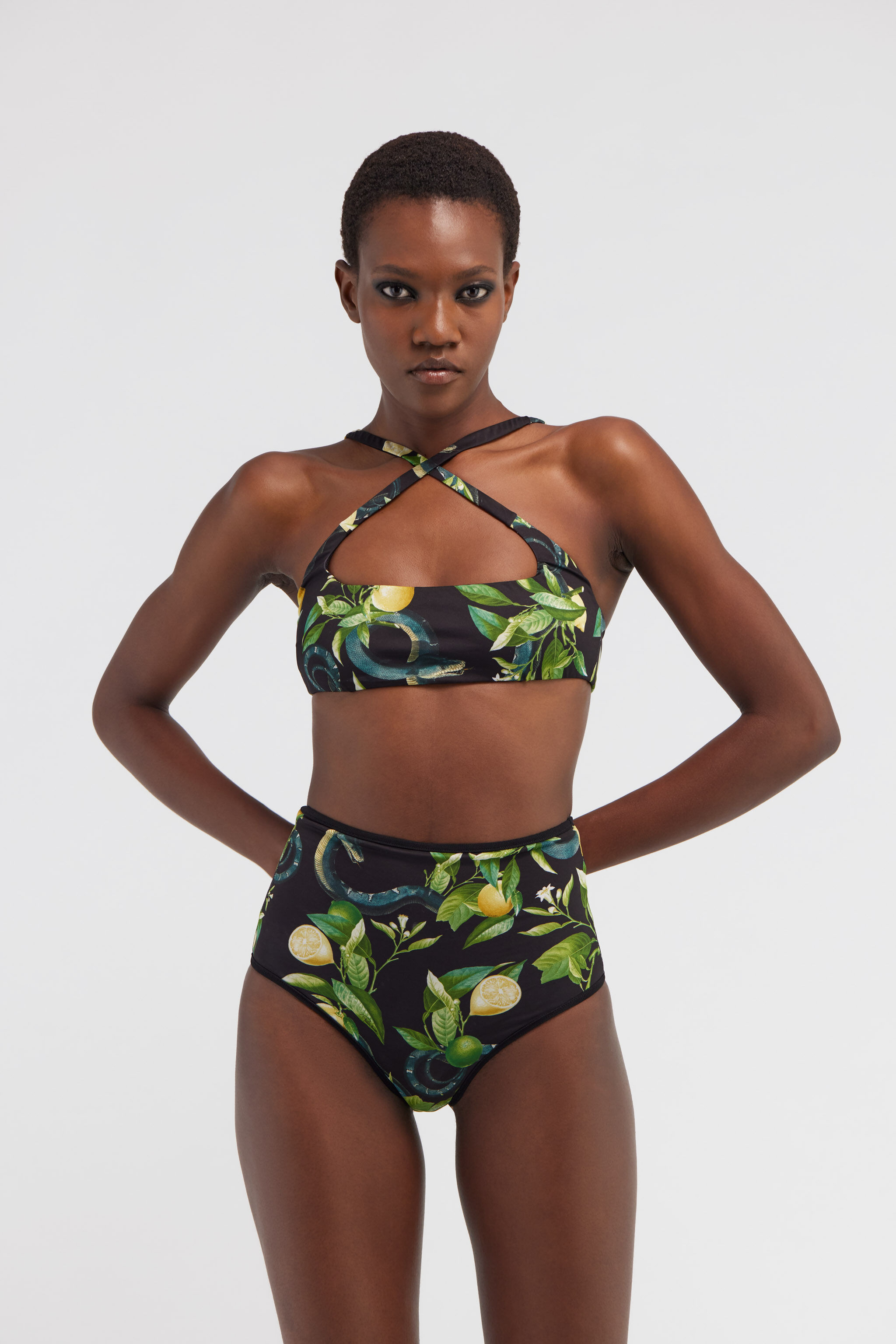 RC Lemon print bandeau bikini Schwarz SYW043-LNI89