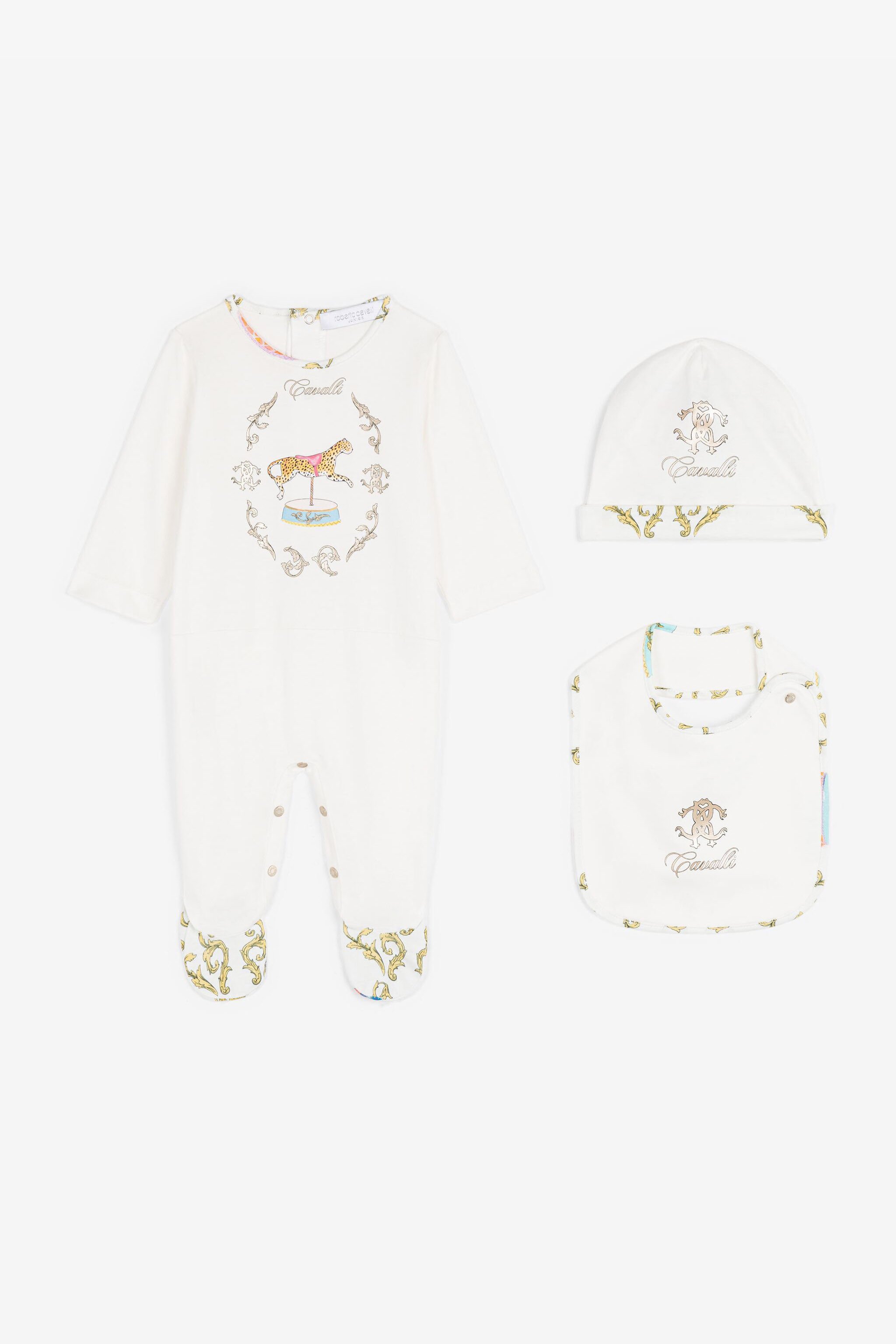 JU Filigree And Jaguar-Print Babygrow Set White RJT823-JD001
