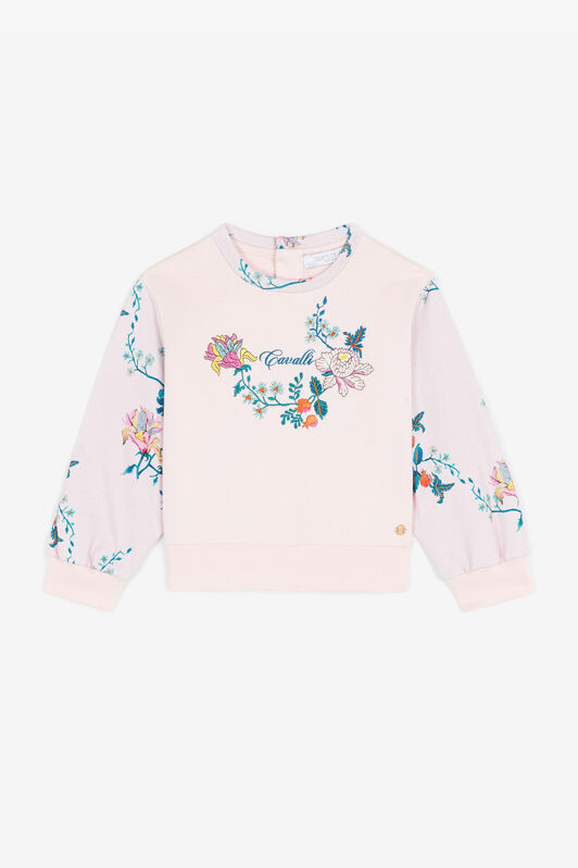 JU Logo and Floral-Embroidered Cotton Sweatshirt Pink RJT901-CF050
