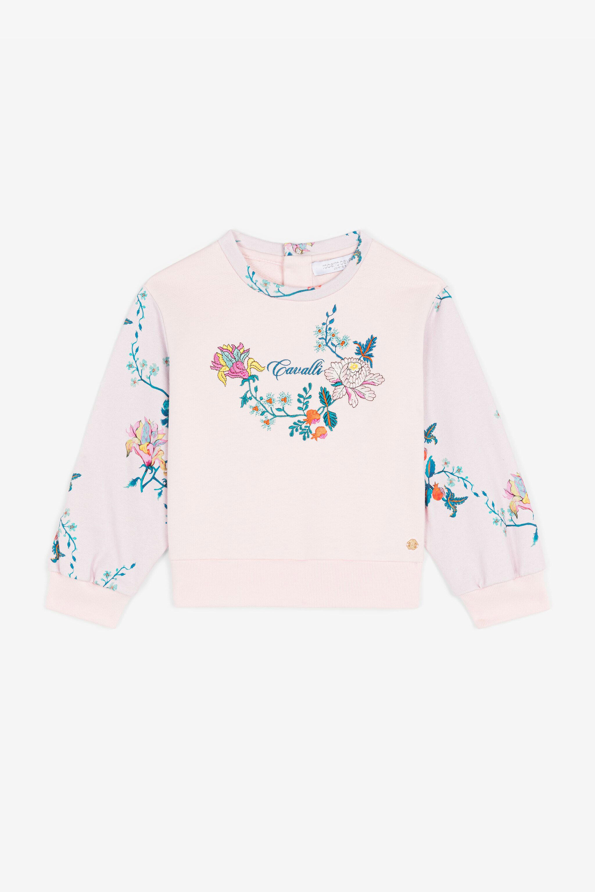JU Logo and Floral-Embroidered Cotton Sweatshirt Pink RJT901-CF050