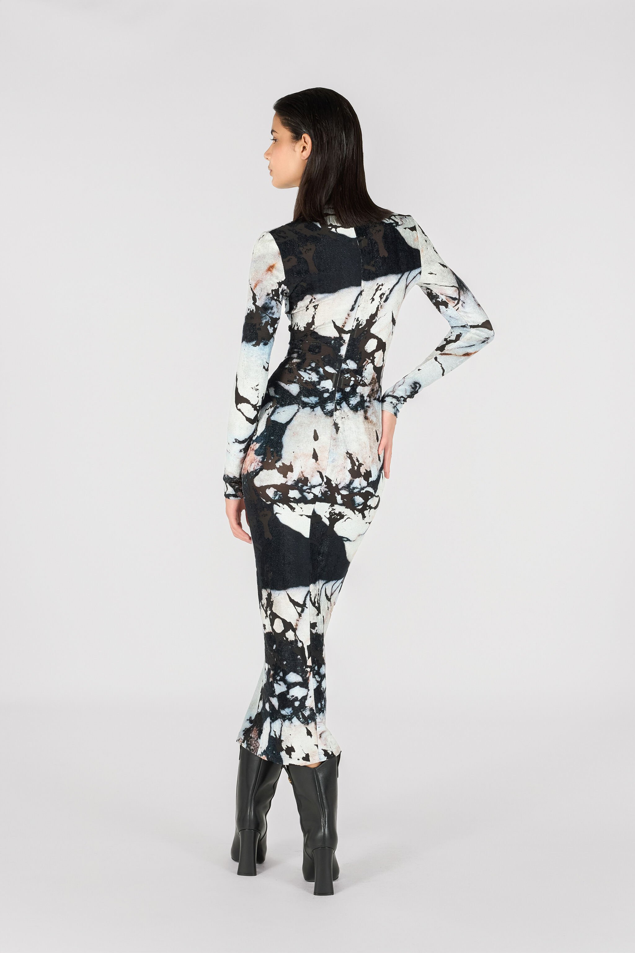 RC Long dress with Marble print Black/White TWT141-CPN18