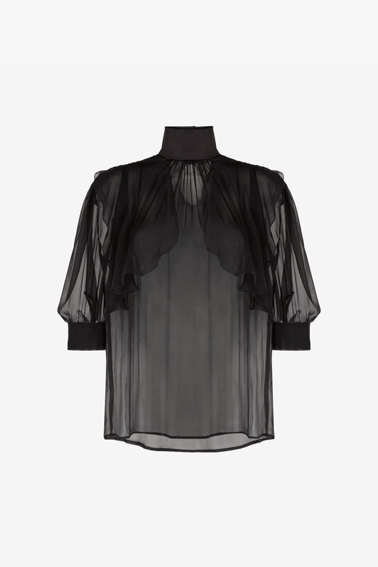 RC Blouse en soie froncée Noir QWT701-CC001