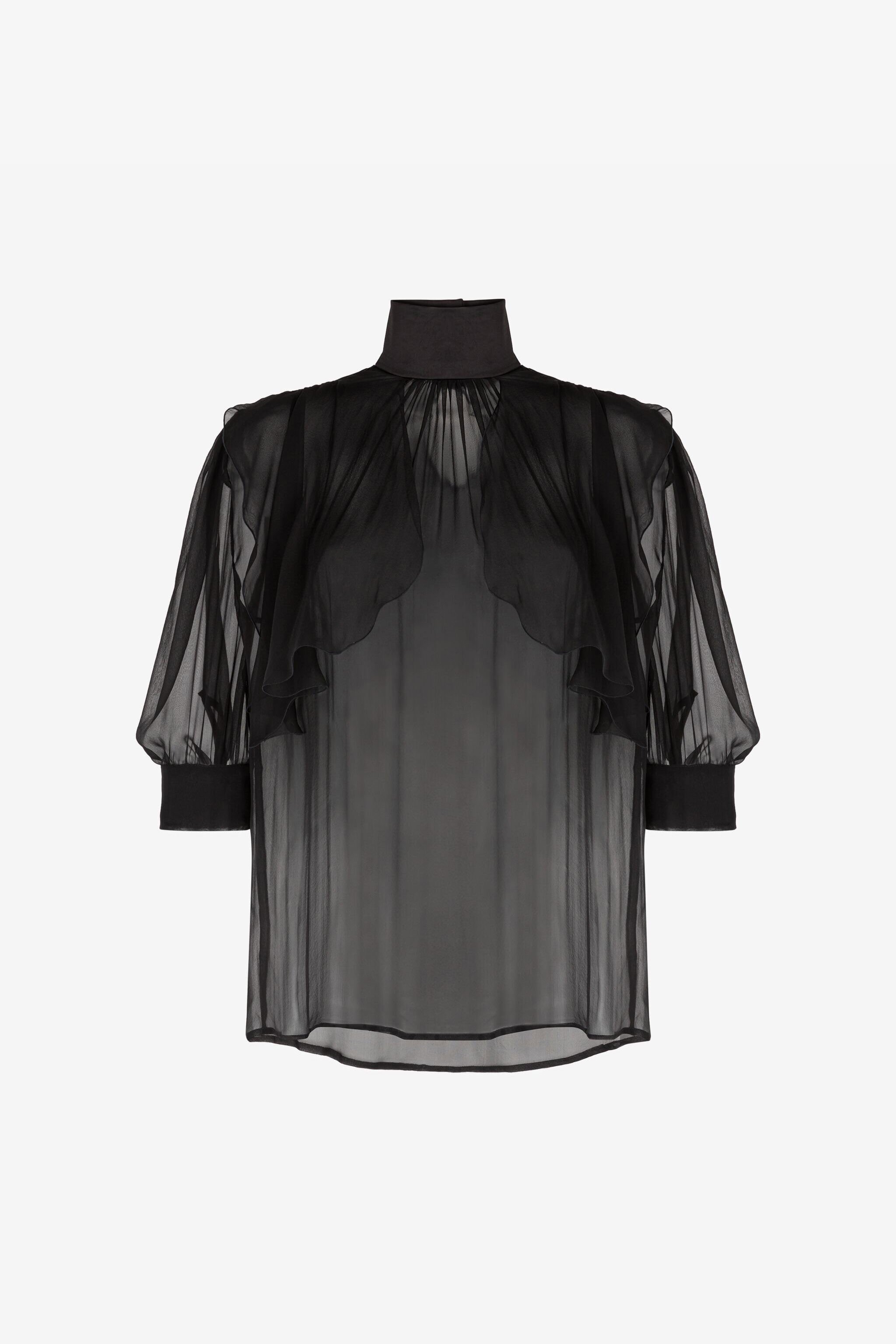 RC Blouse en soie froncée Noir QWT701-CC001