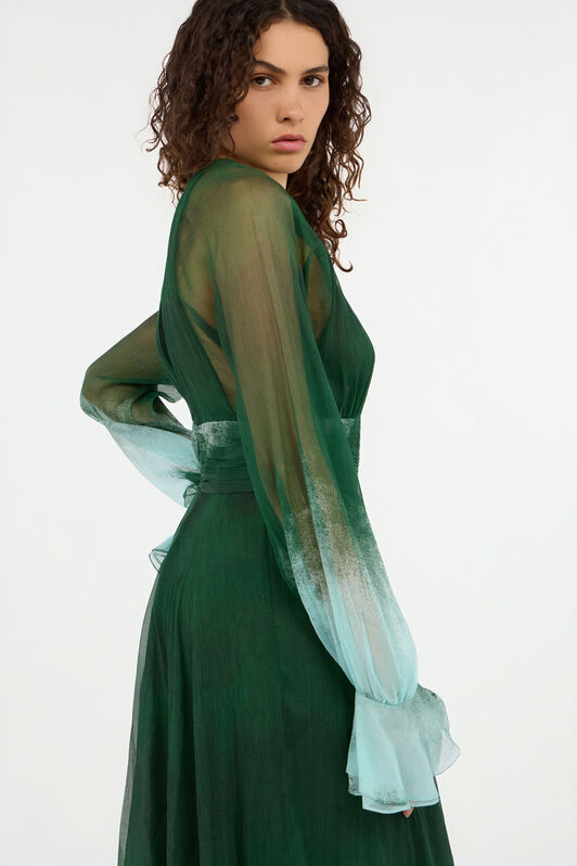 RC Long Empire-Style Pure Silk Dress VERDE/PISCINA VKT152-CKP69