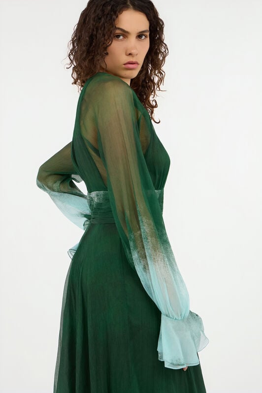 RC Long Empire-Style Pure Silk Dress RC Long Empire-Style Pure Silk Dress VERDE/PISCINA VKT152-CKP69