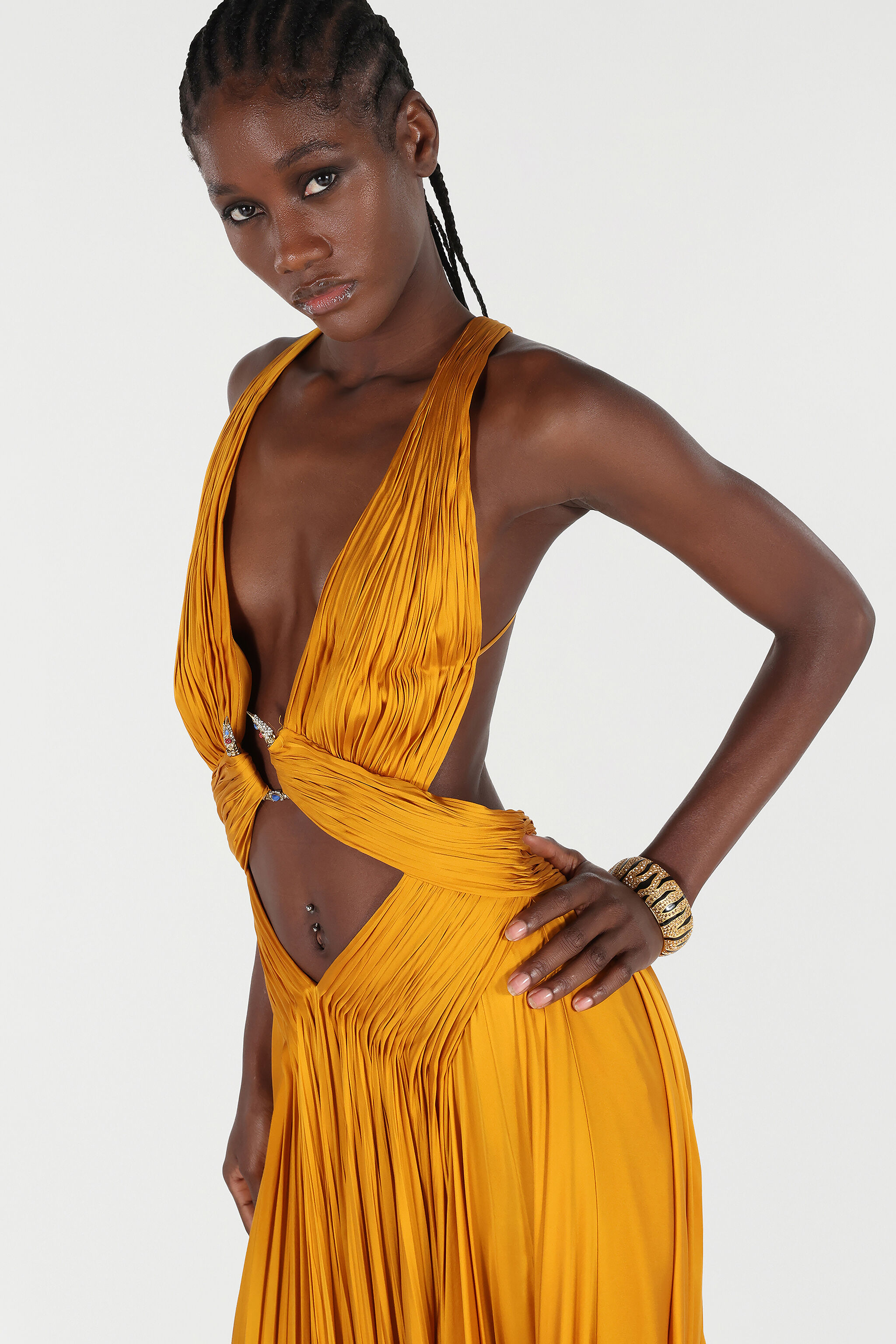 RC Extra Long Dress in Pure Silk Jaune VKT158-CC001