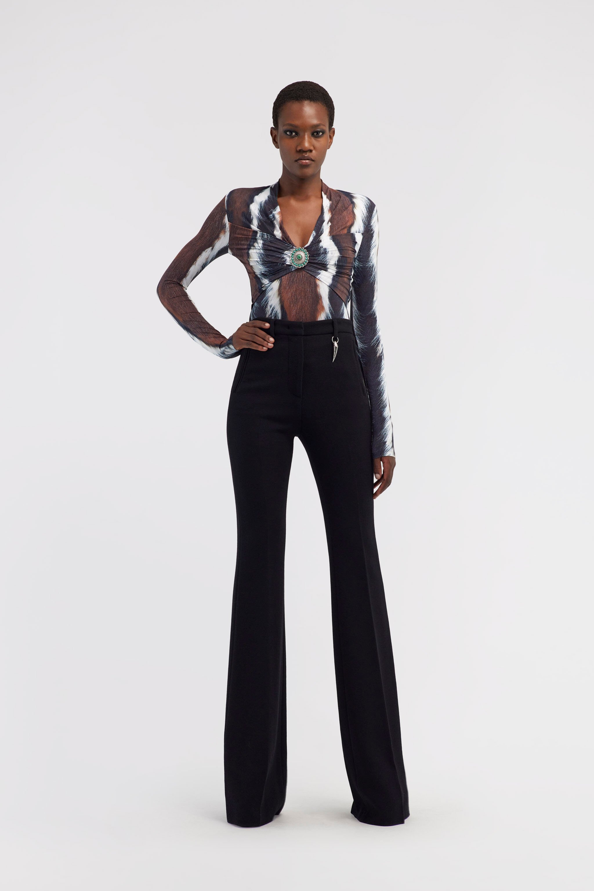RC Top with decoration and ruches Dark brown/White RKT605-LNH05