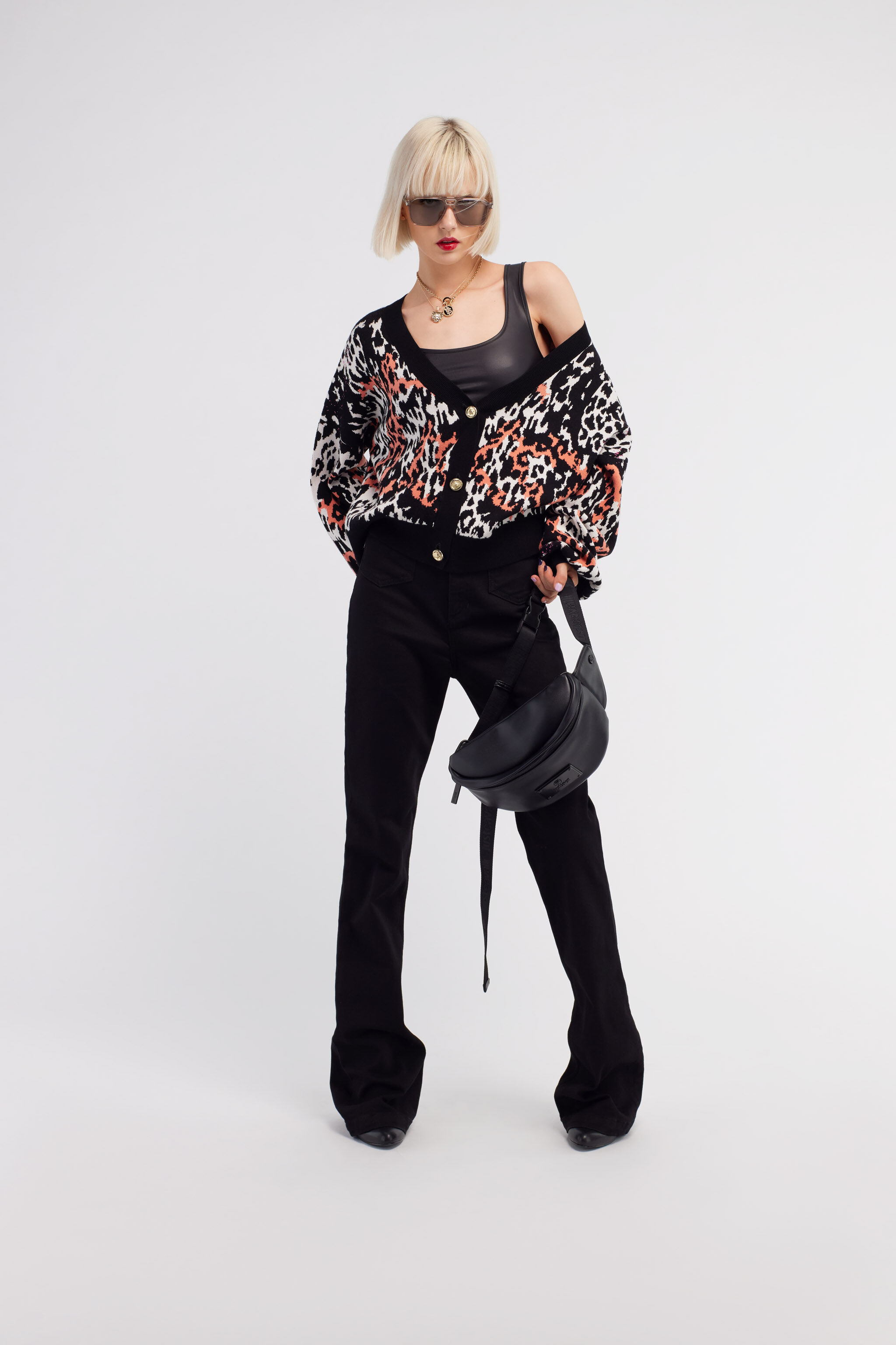 JC Just Cavalli Jacquard Cardigan Schwarz/Orange RKM653-RK347