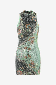 RC Kimono Print Sequined Mini Dress GREEN/BLACK XQT170-VXT25
