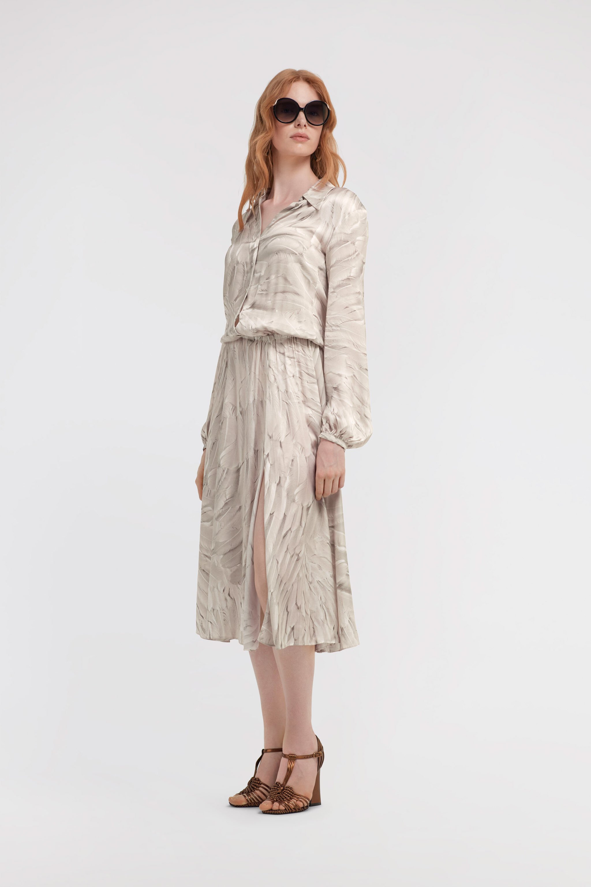 RC Ice Feathers print shirt dress White SWT117-6DL74